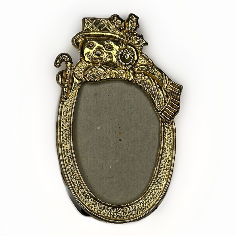 Ganz Snowman Mini Oval Photo Frame Gold Tone Christmas 4 Inch Vintage